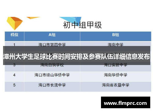 漳州大学生足球比赛时间安排及参赛队伍详细信息发布